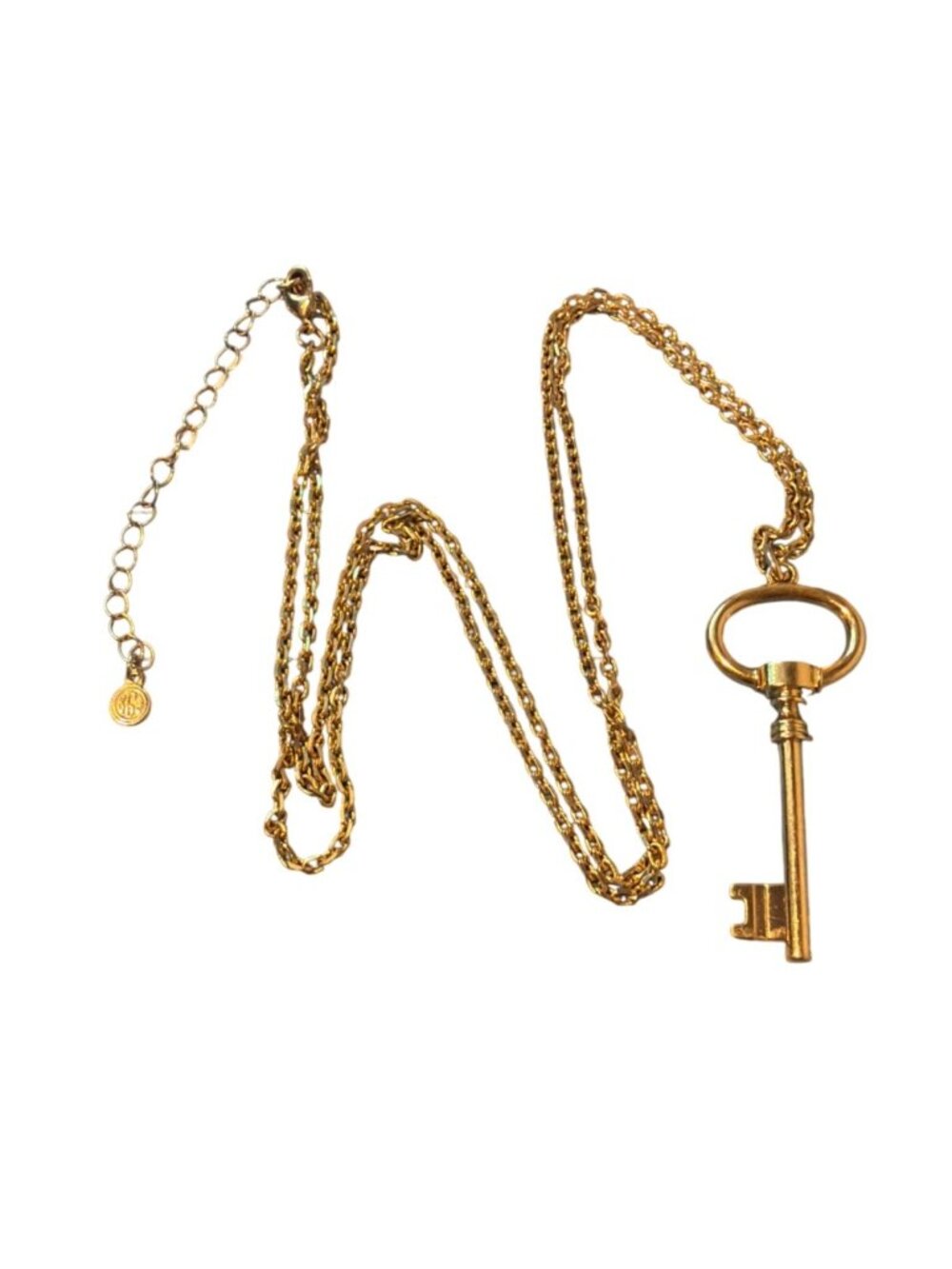 RJ Graziano Gold Tone Chain Necklace Skeleton Key Pendant Signed Adj Size 37"